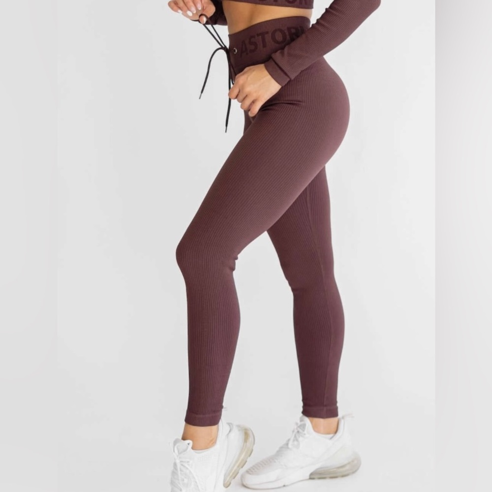 Astoria Brown Ribbed Leggings - Picture 2 of 6